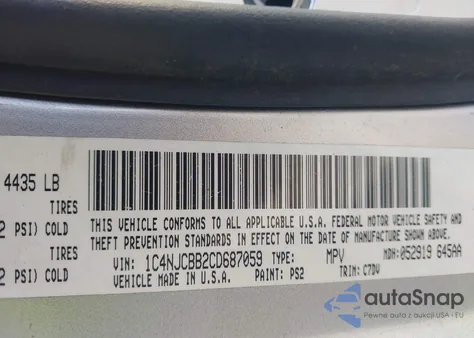 2012 Jeep Compass Sport from USA, damaged, VIN 1C4NJCBB2CD687059